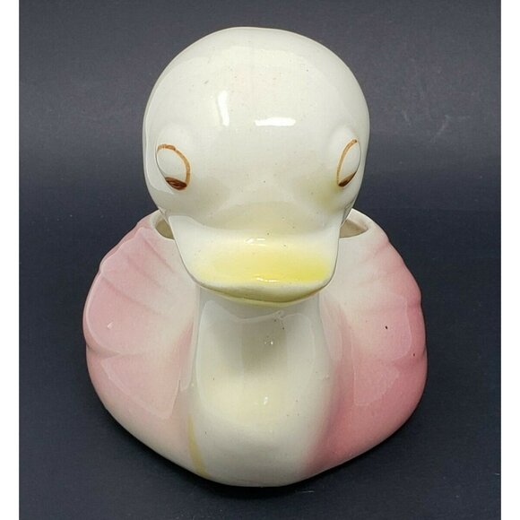 Duck Ceramic Planter Cacti Succulent Plant Pot 5 in Vintage Yellow Pink White - Picture 4 of 10